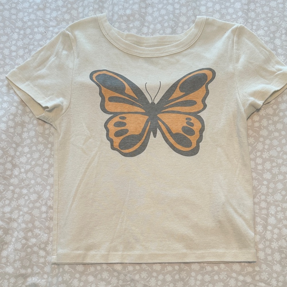 American Eagle Outfitters Kids Butterfly Tee - Cream and Orange